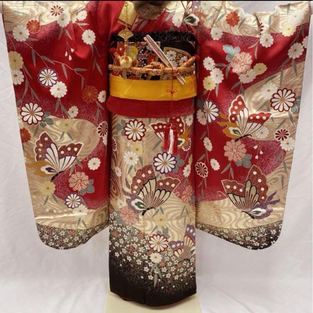 七五三用子供着物 女の子　7歳　正絹　アンティーク着物　130