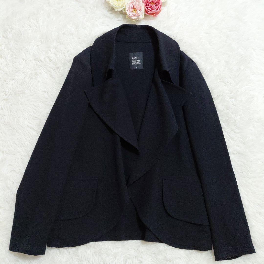 リミフゥ　ジャケット　オープンフロント ウール　ドレープ　濃紺