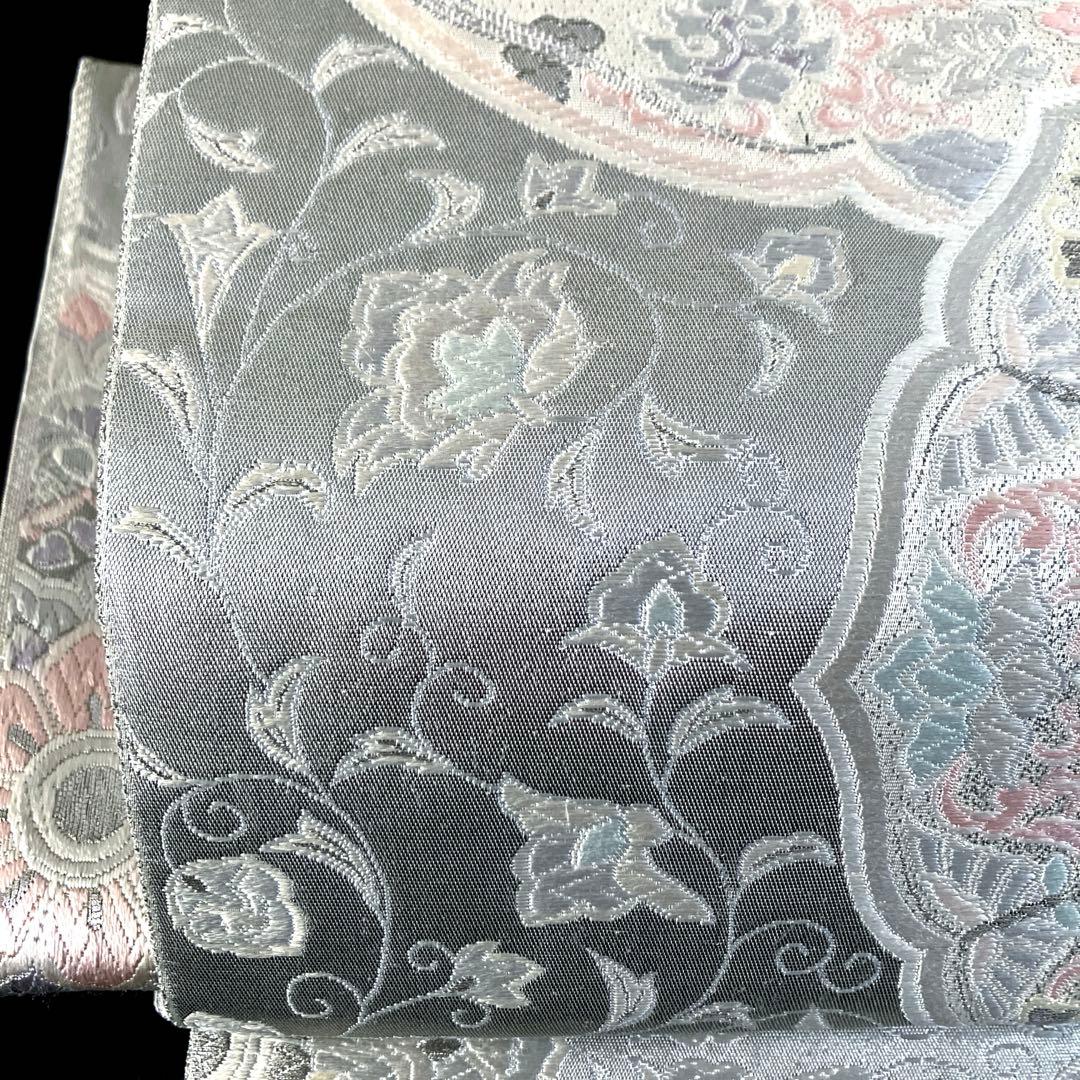 袋帯　ワンタッチ作り帯　マジックテープ　二重太鼓　プラチナ箔【法隆寺華文】付け帯