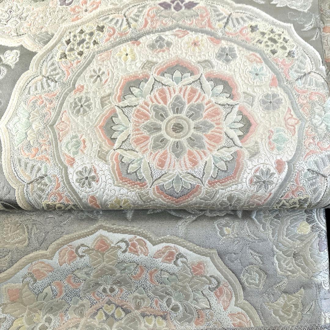 袋帯　ワンタッチ作り帯　マジックテープ　二重太鼓　プラチナ箔【法隆寺華文】付け帯