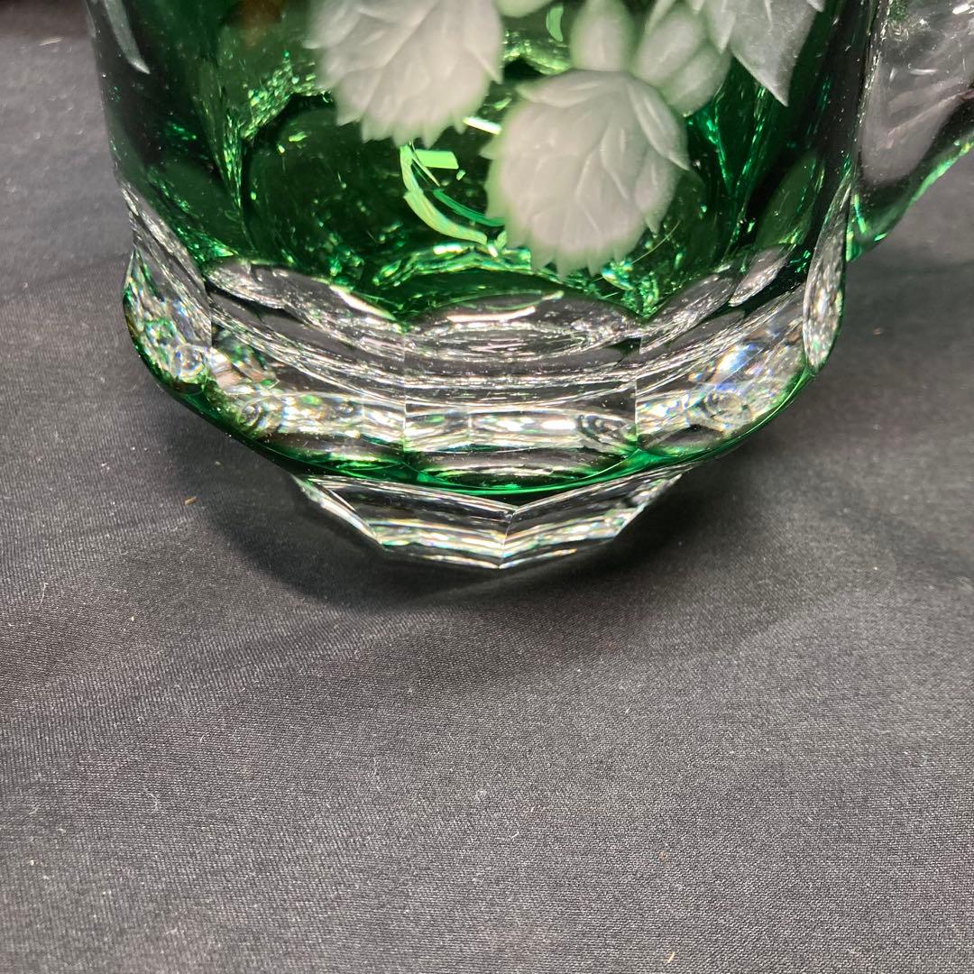 【美品】カガミクリスタル ビアジョッキ グリーン