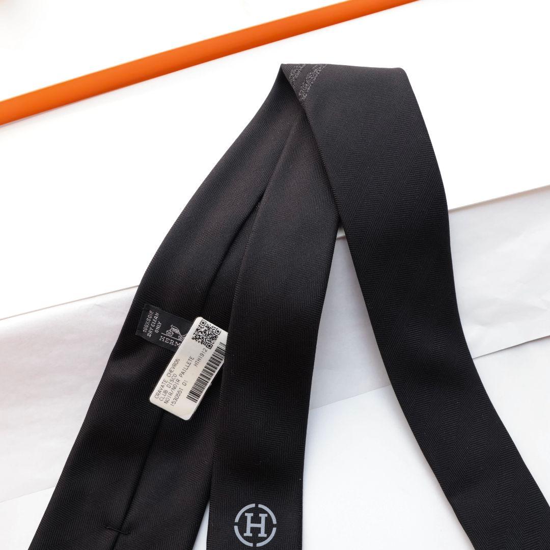 未使用 エルメス HERMES ブラック ネクタイ