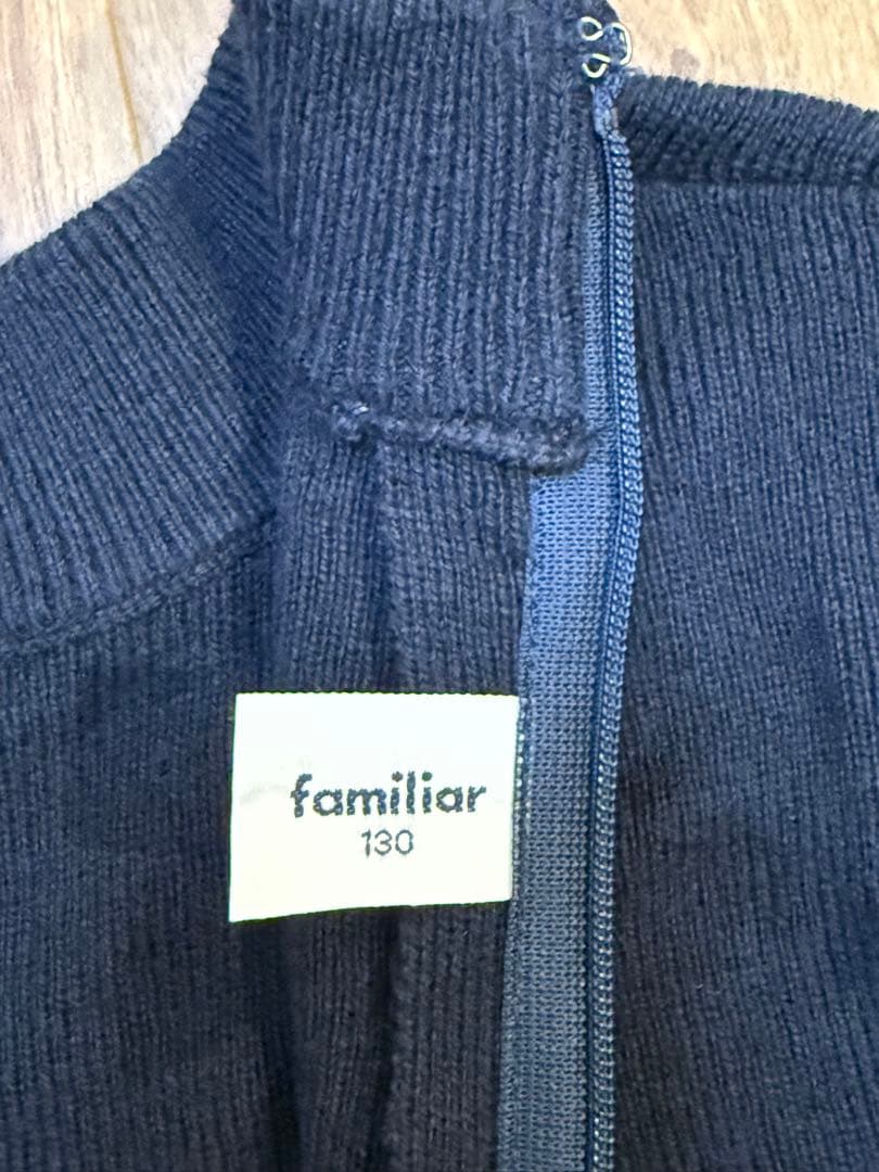 familiar フリルリボン付きハイネックワンピース 130cm 紺×茶　美品