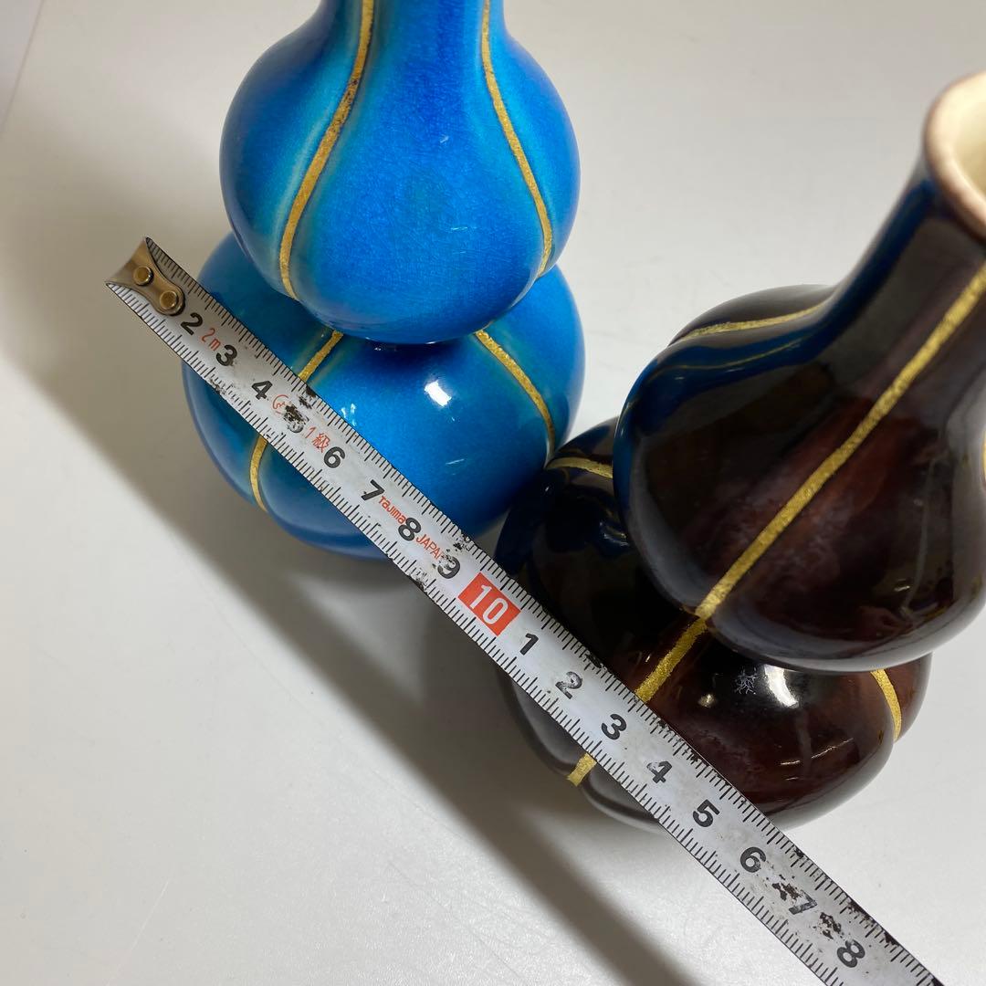 永楽善五郎　交趾瓢酒瓶一対　共箱　高さ16.5cm 東Y7-0210③タエチ