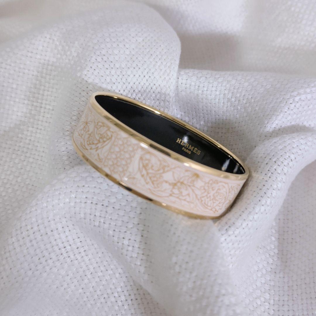 エルメスHERMESエマイユGM七宝焼バングルブレスレット白ホワイト金ゴールド