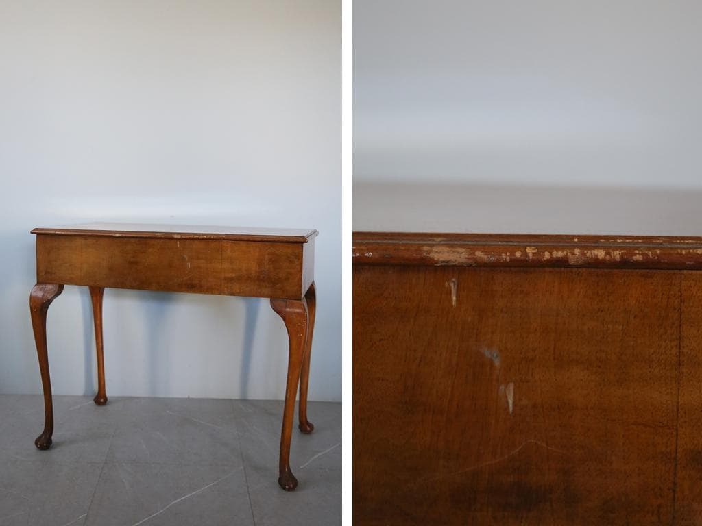 英国アンティーク猫脚デスク/作業台/勉強机/木製テーブル/飾り棚(91-211)