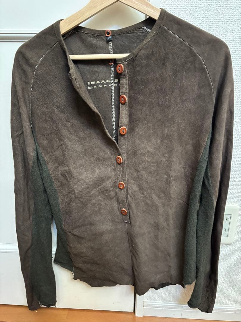 ISAAC SELLAM レザー　カットソー　ニット　ブラウン