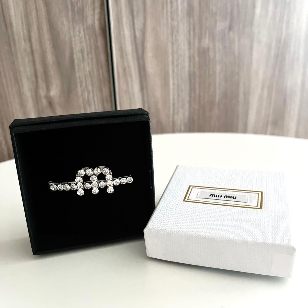 【美品】ミュウミュウ miumiu クリスタル ヘアピン シルバー