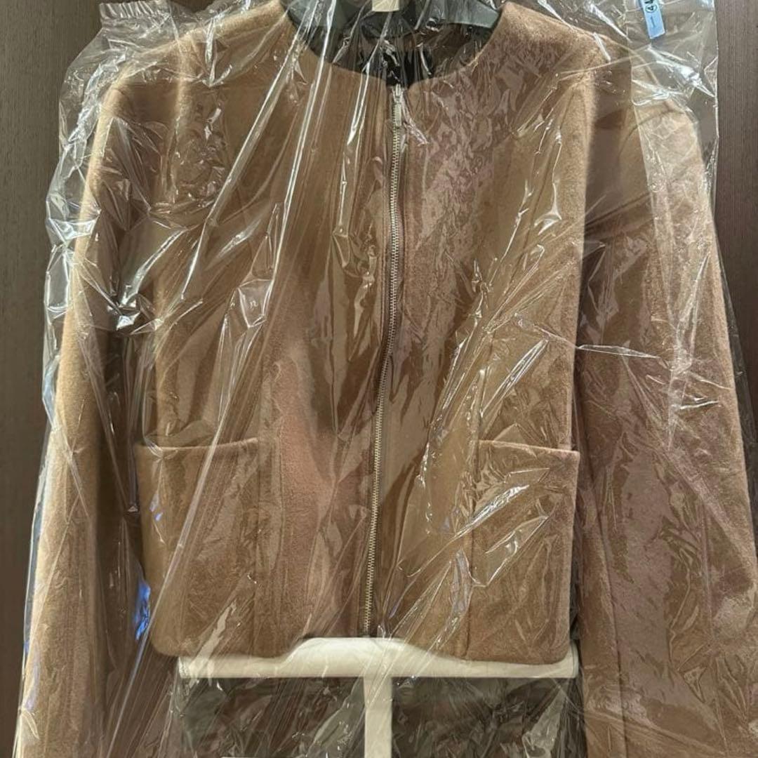 anuans ウールダブルクロスリバーショートジャケット　ノーカラージャケット