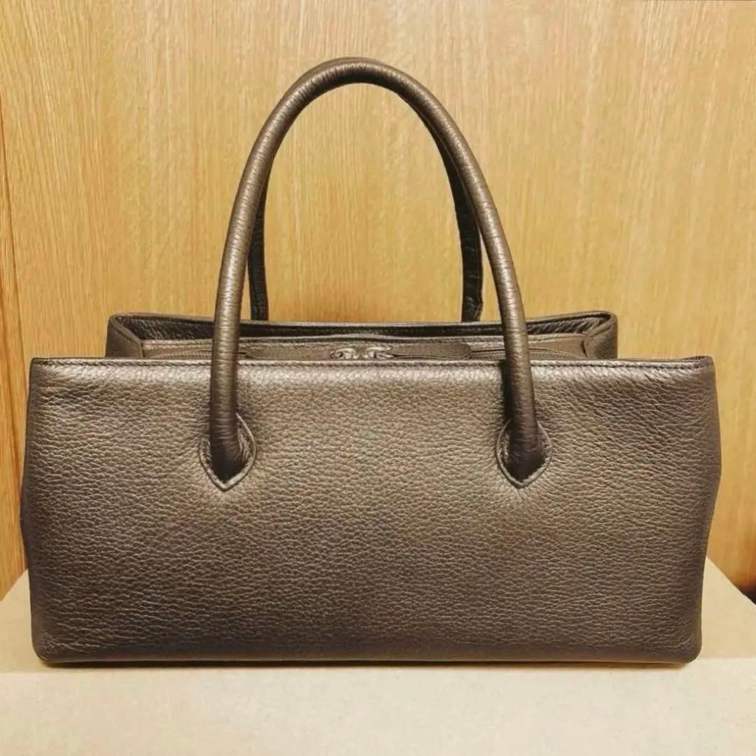 衿秀　利休バッグ　牛革　和装バッグ　レザー　ブラウン系　ブロンズ　和洋兼用