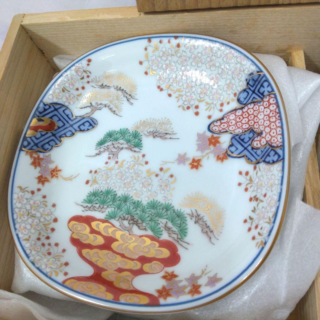 有田焼　賞美堂　其泉窯　春秋文　　皿揃　５枚セット　染錦　古伊万里　金彩　銘々皿