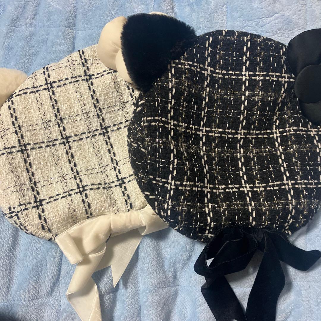 ユニバ キティ ベレー帽 黒 白 2点セット