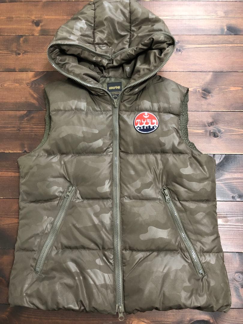 美品 ムータ マリン 迷彩柄 ダウンベスト M カモフラ MUTA カーキ