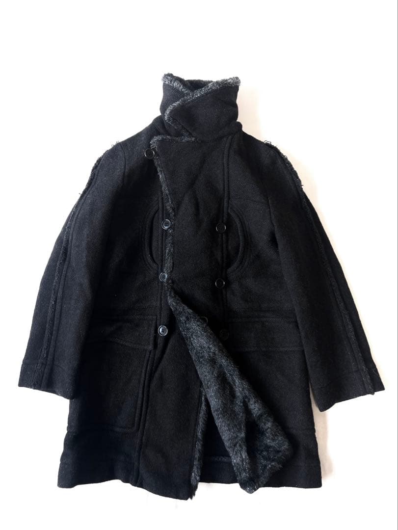 03AW ZUCCA ファー付きPコート ダブル ジャケット