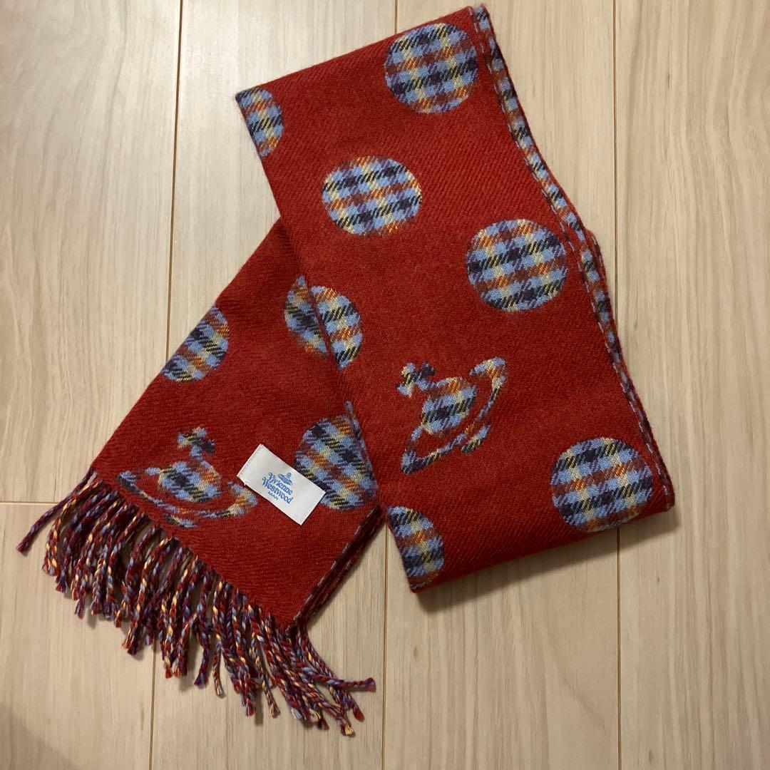 Vivienne Westwood ドット柄マフラー　赤オーブ