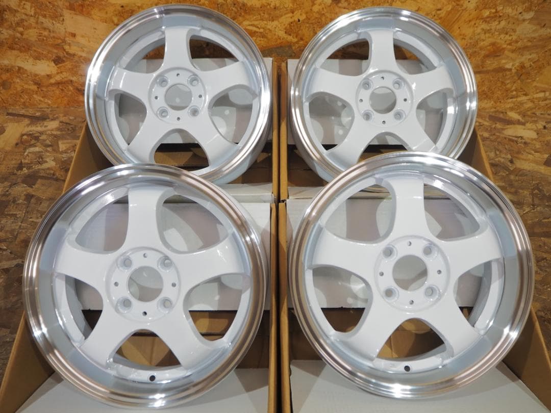 新品 4枚 深リム 逆ゾリ 5本スポーク5.5J ホワイト 軽四ツライチカスタム