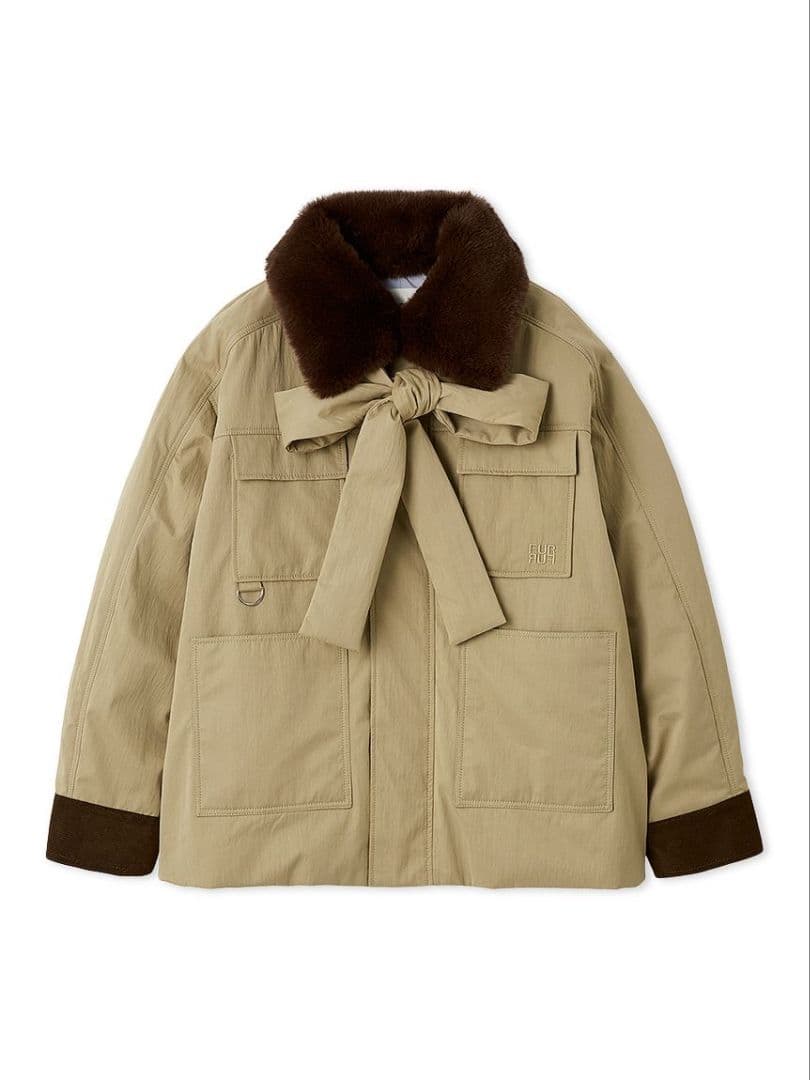 今期 新作 FUR FUR パデットボウタイワークブルゾン BEG ブルゾン