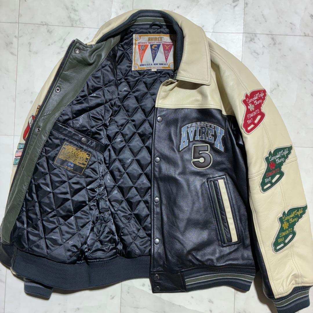 未使用級/XL相当　AVIREX スタジャン　ワイルドベア　オールレザー　羊革