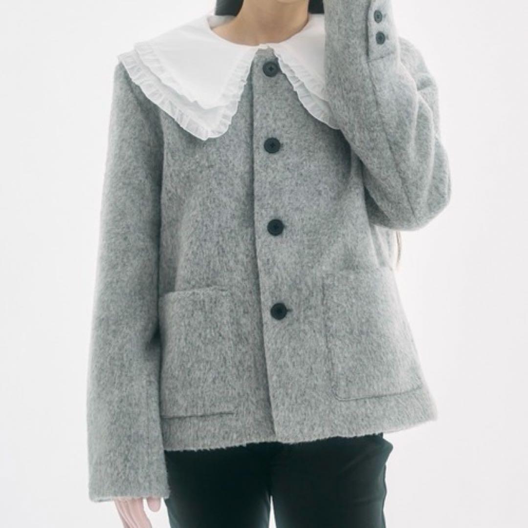 FEKETE ノーカラーウールシャギージャケット ライトグレー タグ付き