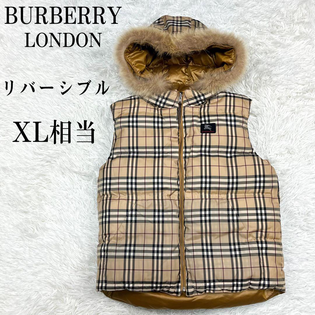極美品 バーバリーロンドン ダウンベスト リバーシブル フード、ファー着脱可能