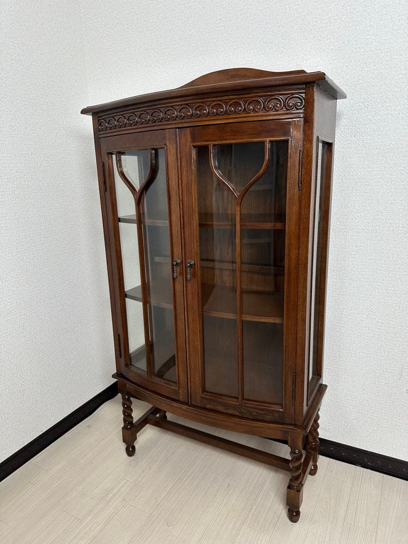 英国 西洋 アンティーク調 サイドキャビネット 飾り棚 ツイストレッグ※i4※