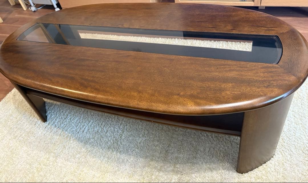 ローテーブル　ダークブラウン　木製　ガラス