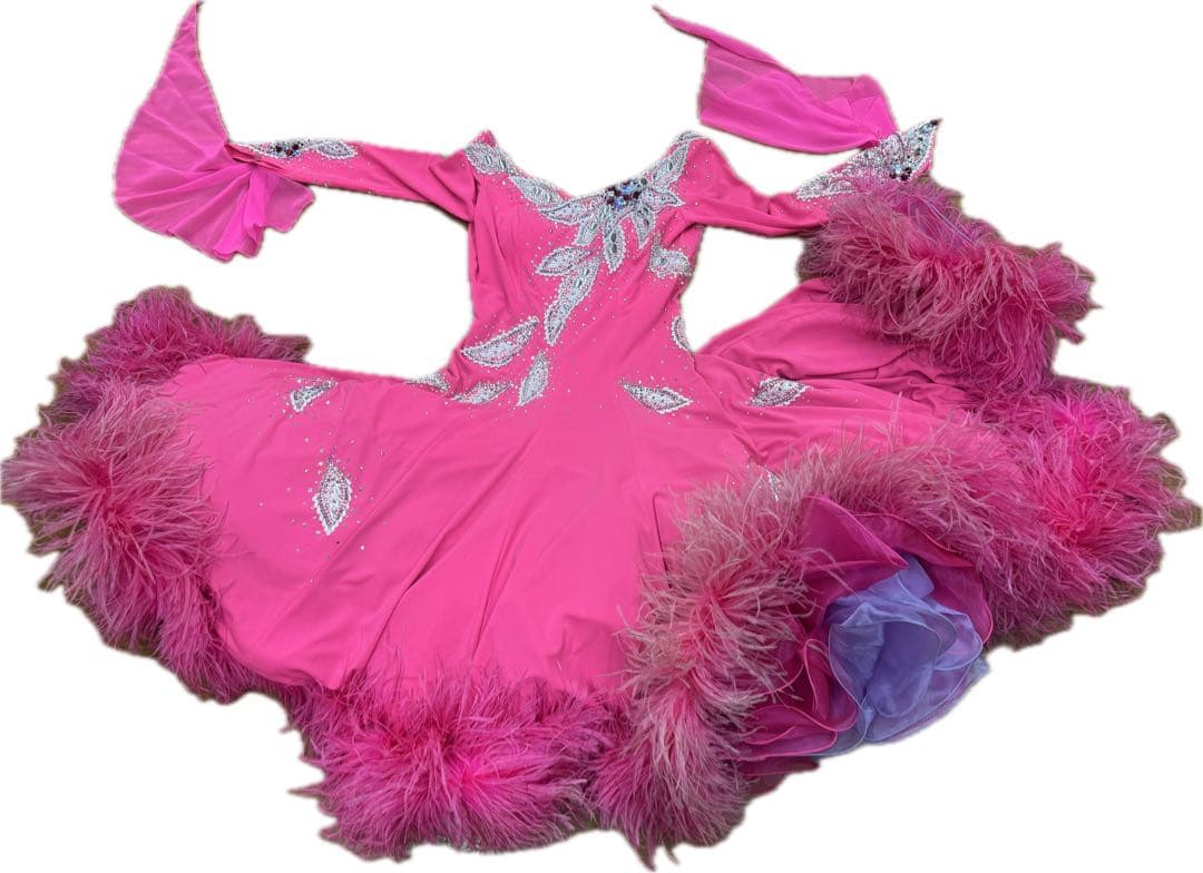 チャコット社交ダンスドレス ピンク フリルチョーカーとフロート付き 3 L日本製