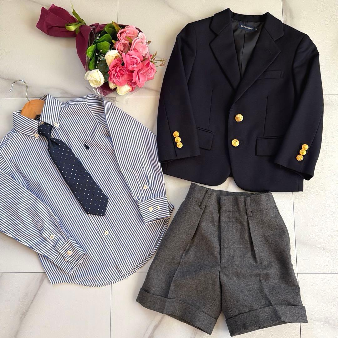 美品 ラルフローレン 4点セット フォーマル　110 スーツ 紺ブレ ネイビー