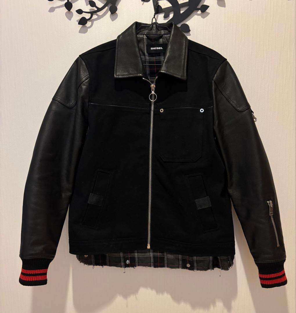 DIESEL ディーゼル　袖レザー 切替　スタジャン　レイヤード