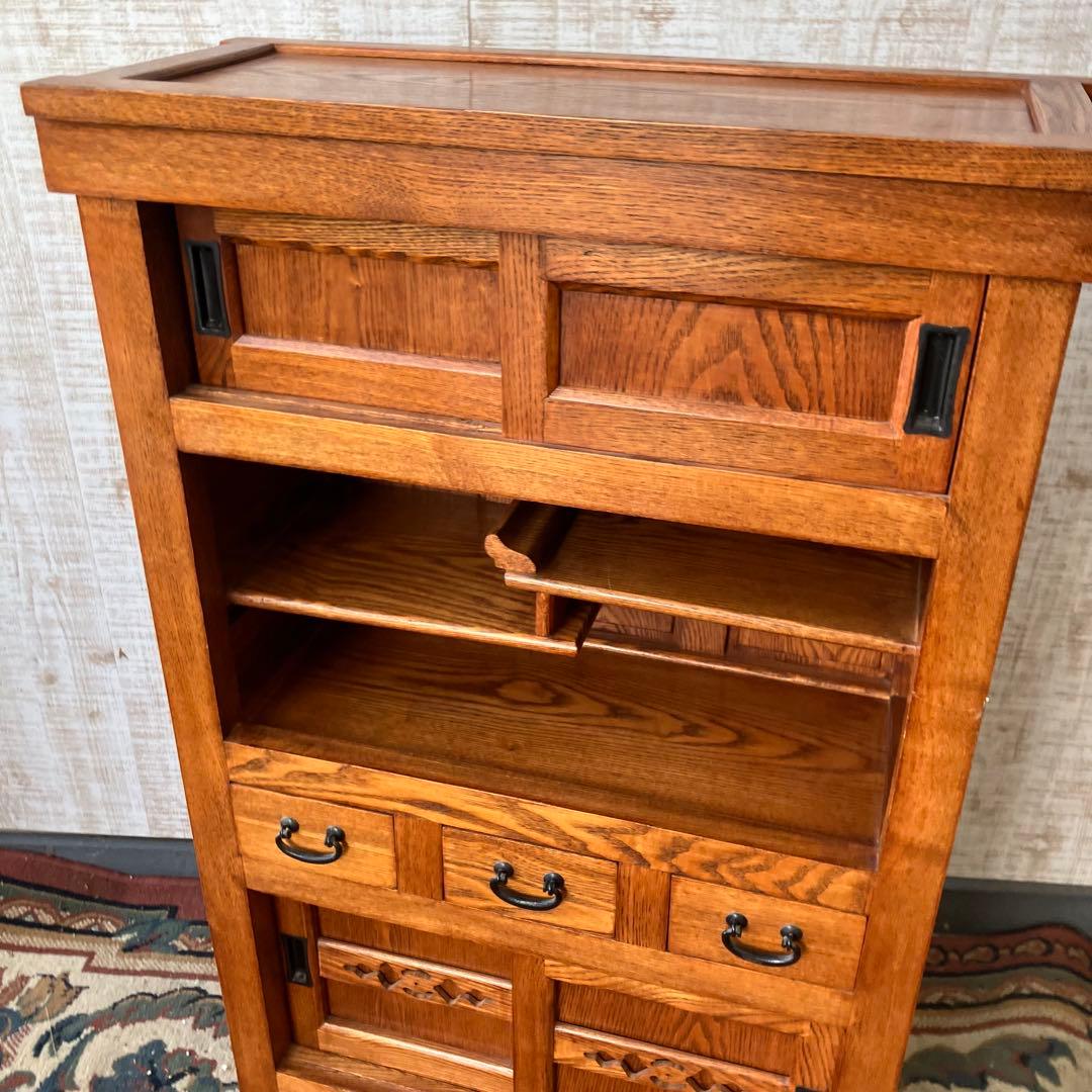 水屋箪笥 和箪笥 飾り棚 茶箪笥 欅材 ケヤキ 無垢材 古家具 時代家具 レトロ