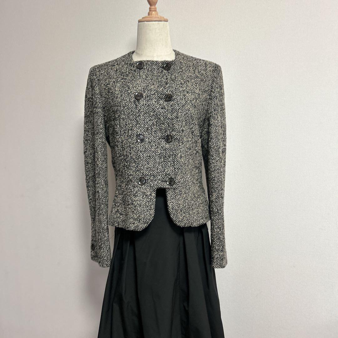 美品✨マックスマーラ 最高級白タグ ノーカラーツイード ジャケット 42