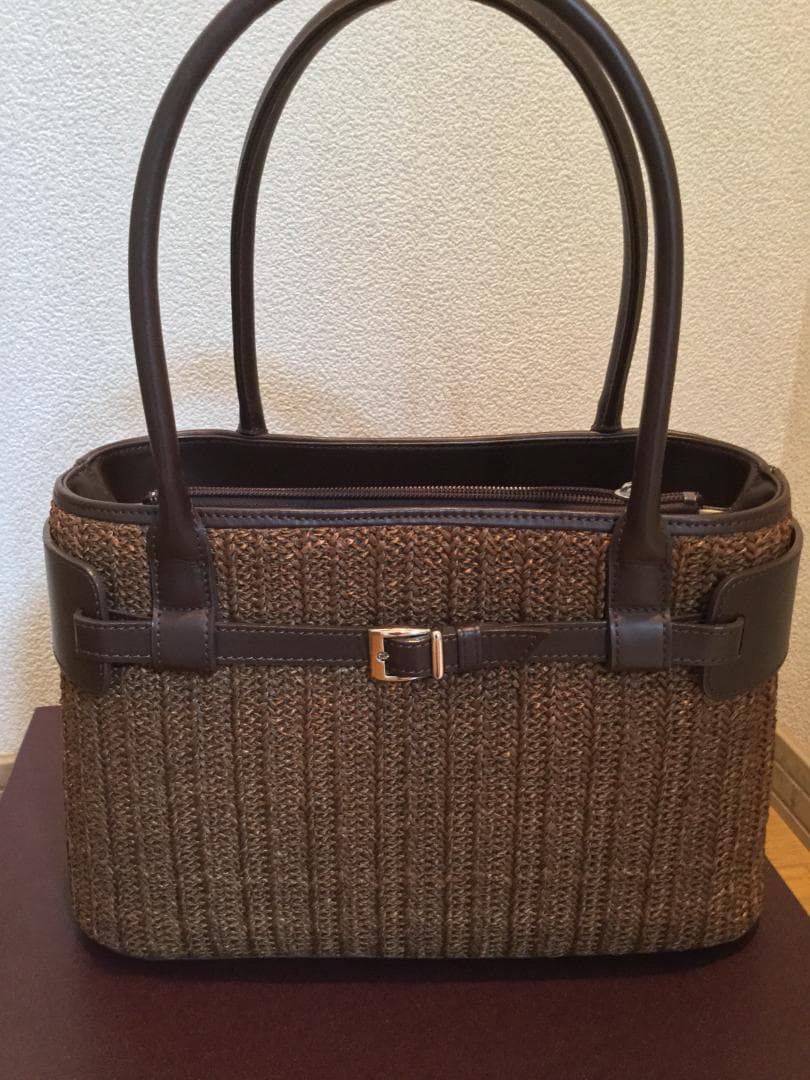 傳濱野　バッグ　茶色　ブラウン　ブラウン かごバッグ ストライプ模様