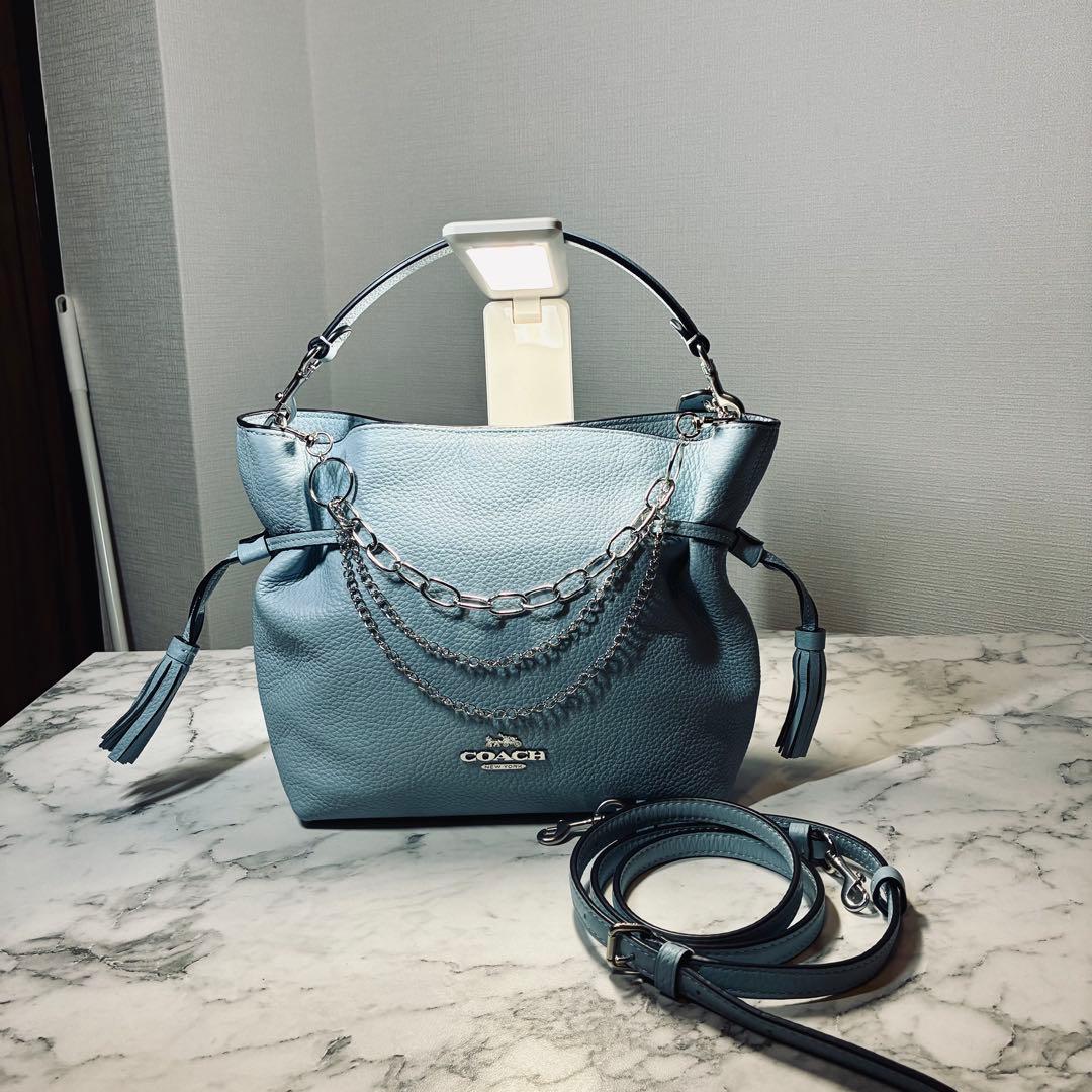 【超美品】【COACH】コーチ 2way バッグ ハンドバッグ ライトブルー