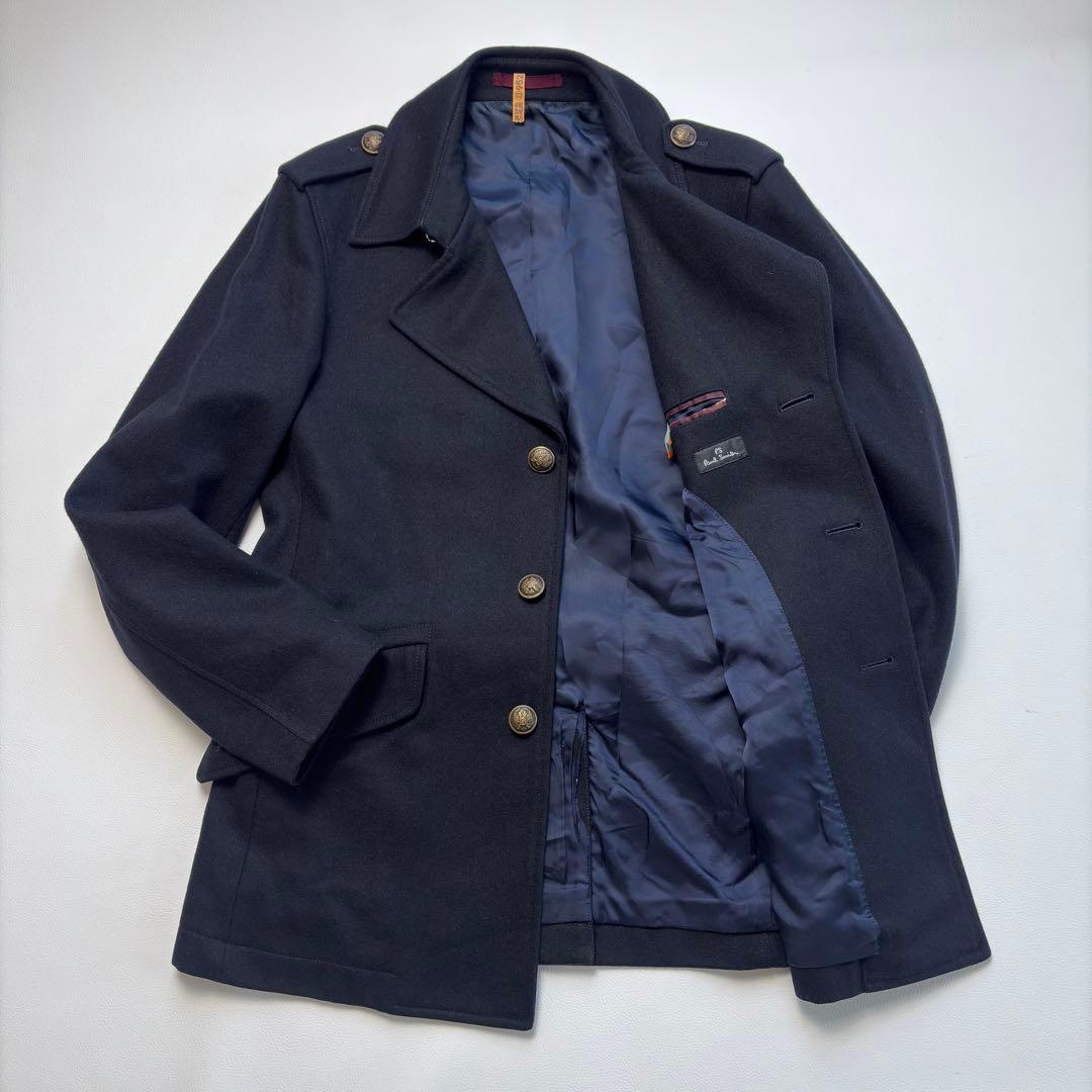 ポールスミス ミリタリー カシミヤ混 ピーコート メタルボタン ネイビー L
