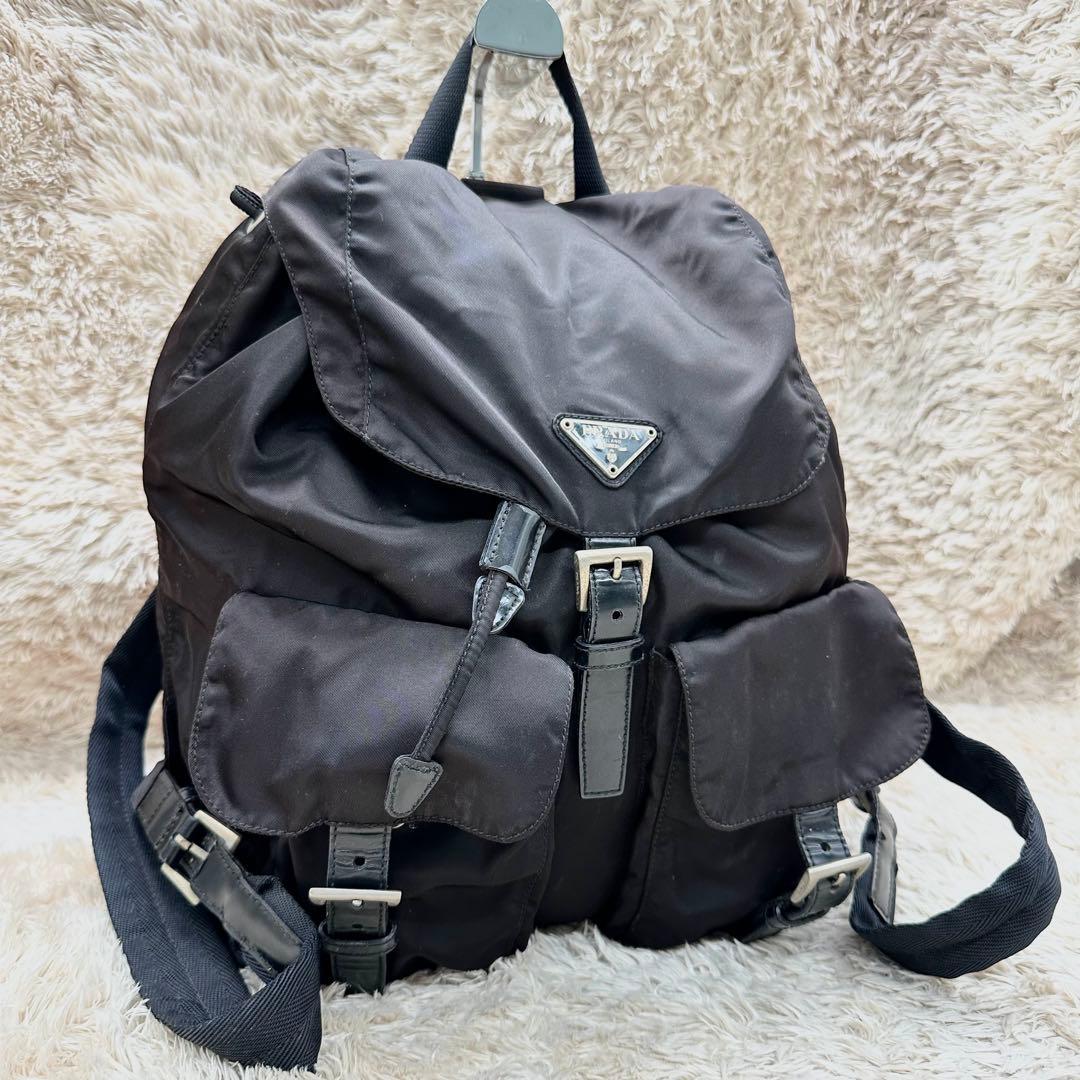 【美品】 PRADA ブラック リュック バックパック テスートナイロン