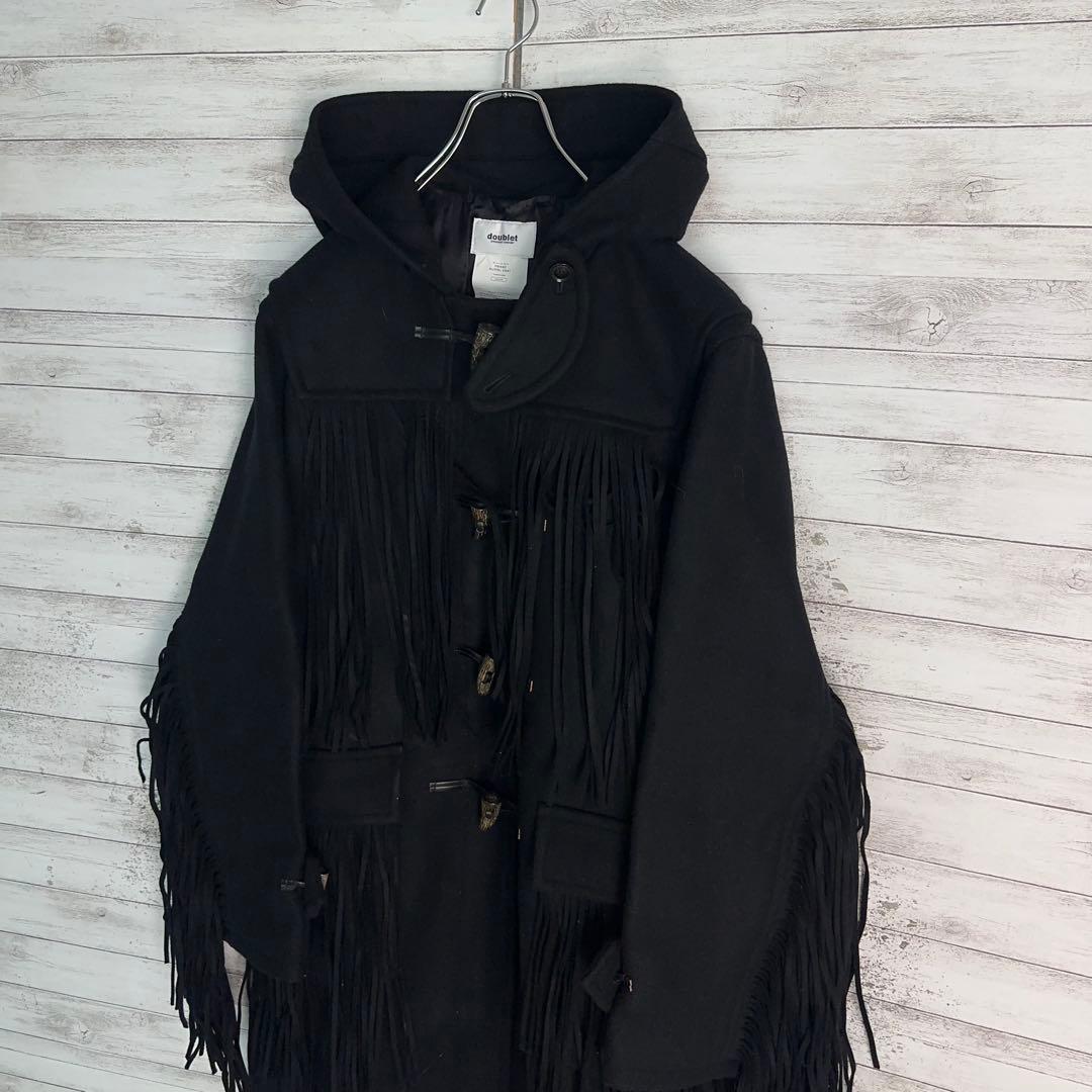 8478【美品・即完売モデル】ダブレット☆フリンジ定番カラー黒ロングコート
