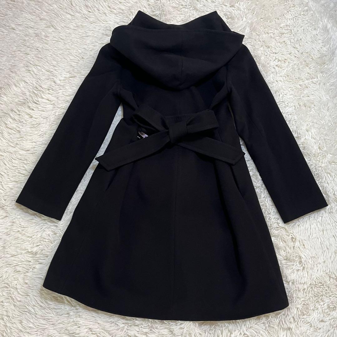 ROPE ロペ　カシミヤ混　フーデット ベルテッドコート　ロングコート　38　黒