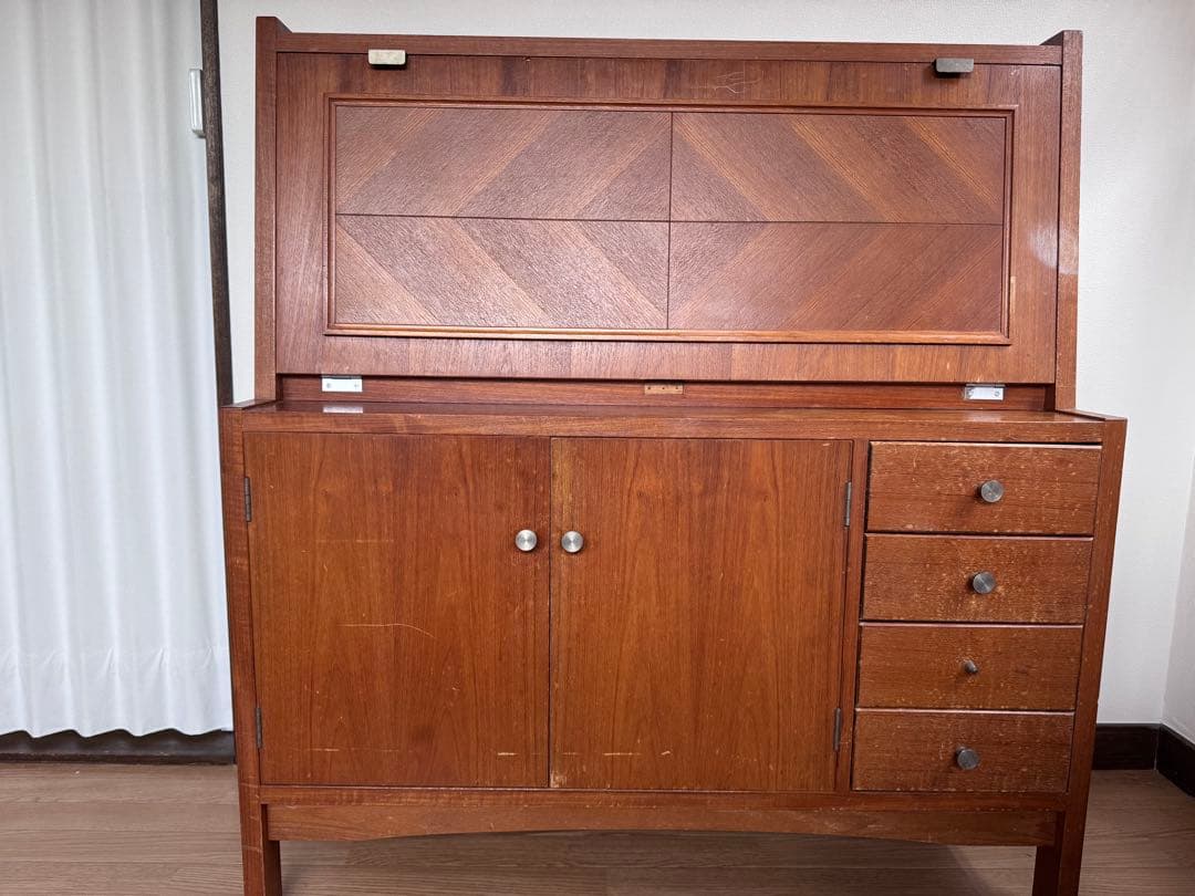 まと⭐︎木製ブラウン ライティングビューロ 引き出し4つ付き