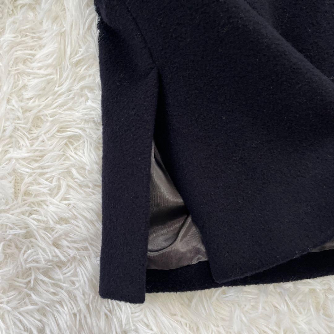 IENA ノーカラービーバーショートコート ネイビー 38