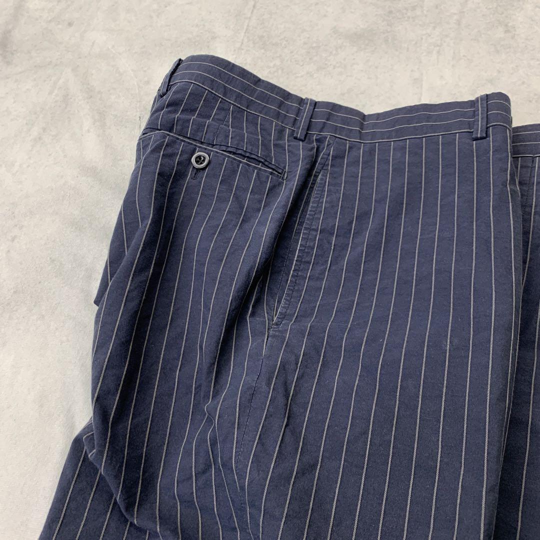 HERMES コットン ストライプ スーツ セットアップ ネイビー