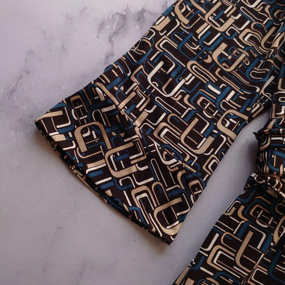 みるレリアン カシュクールワンピース ロング 七分袖 総柄 茶 11 L