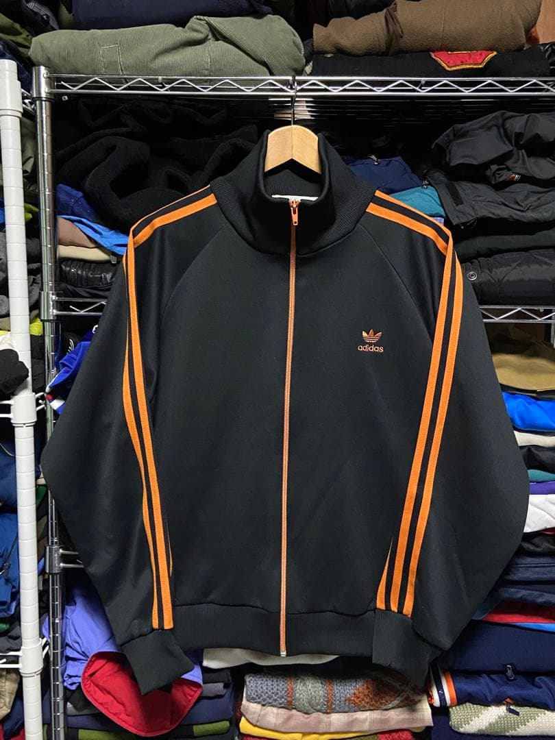 80s adidas トラックジャケット ジャージ ブラック/オレンジ