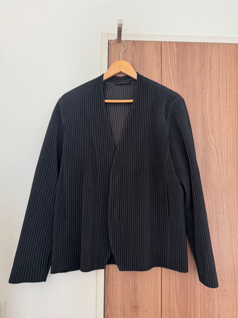 美品 HOMME PLISSE ノーカラージャケット 3 ブラック