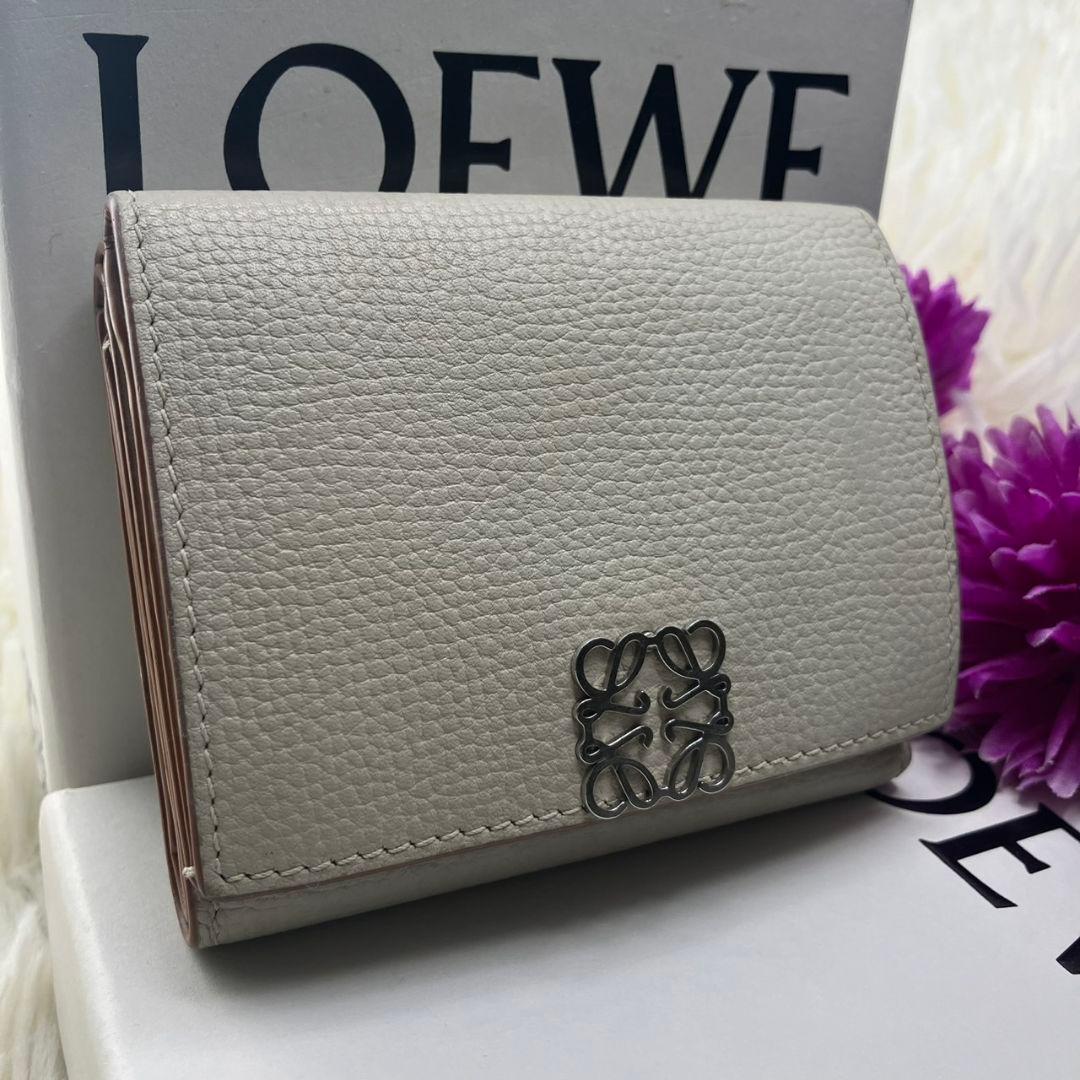✨極美品✨LOEWE トライフォールドウォレット　アナグラム　レザー　付属品完備