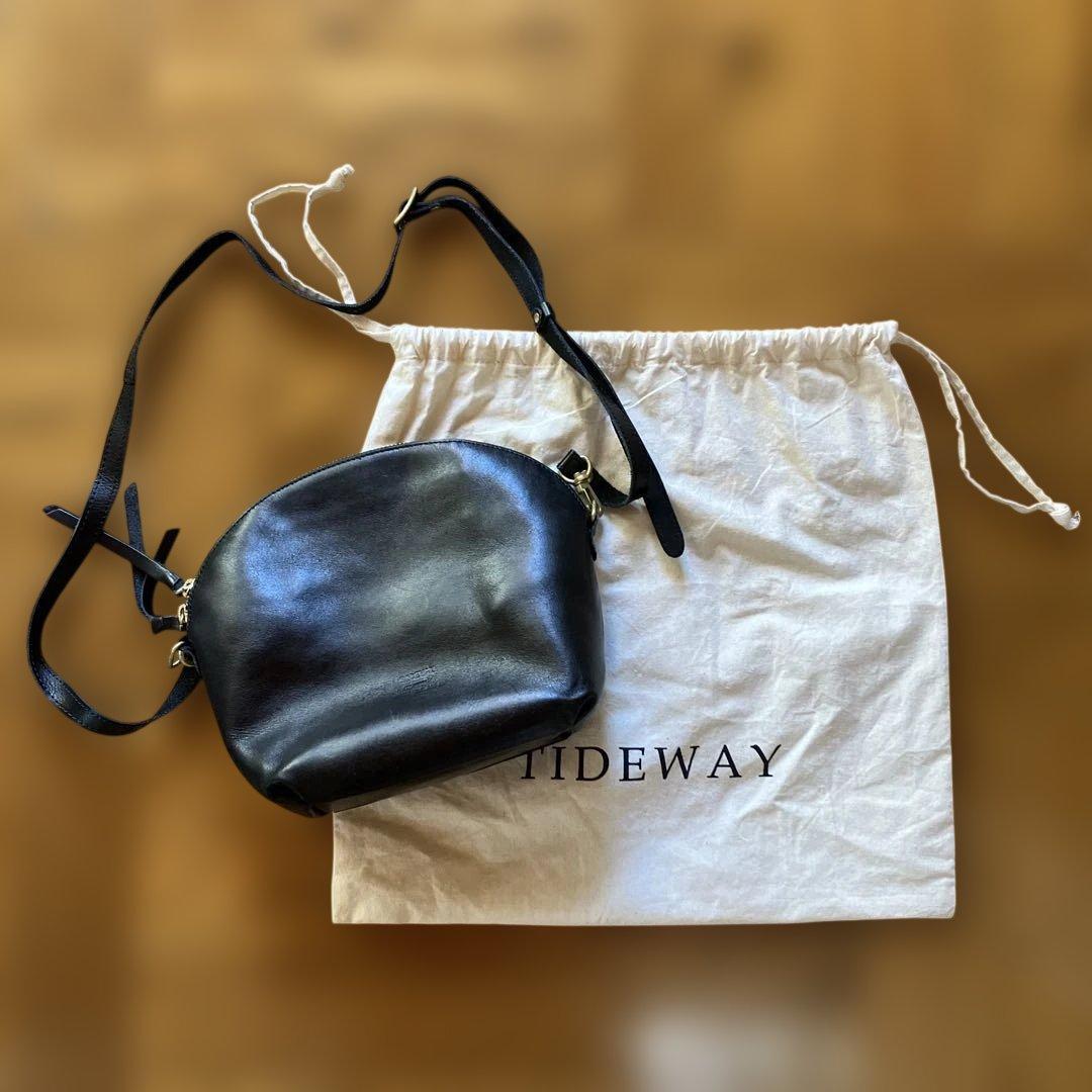 【美品】TIDEWAY タイドウェイ 本革 ショルダーバッグ ブラック 保存袋付