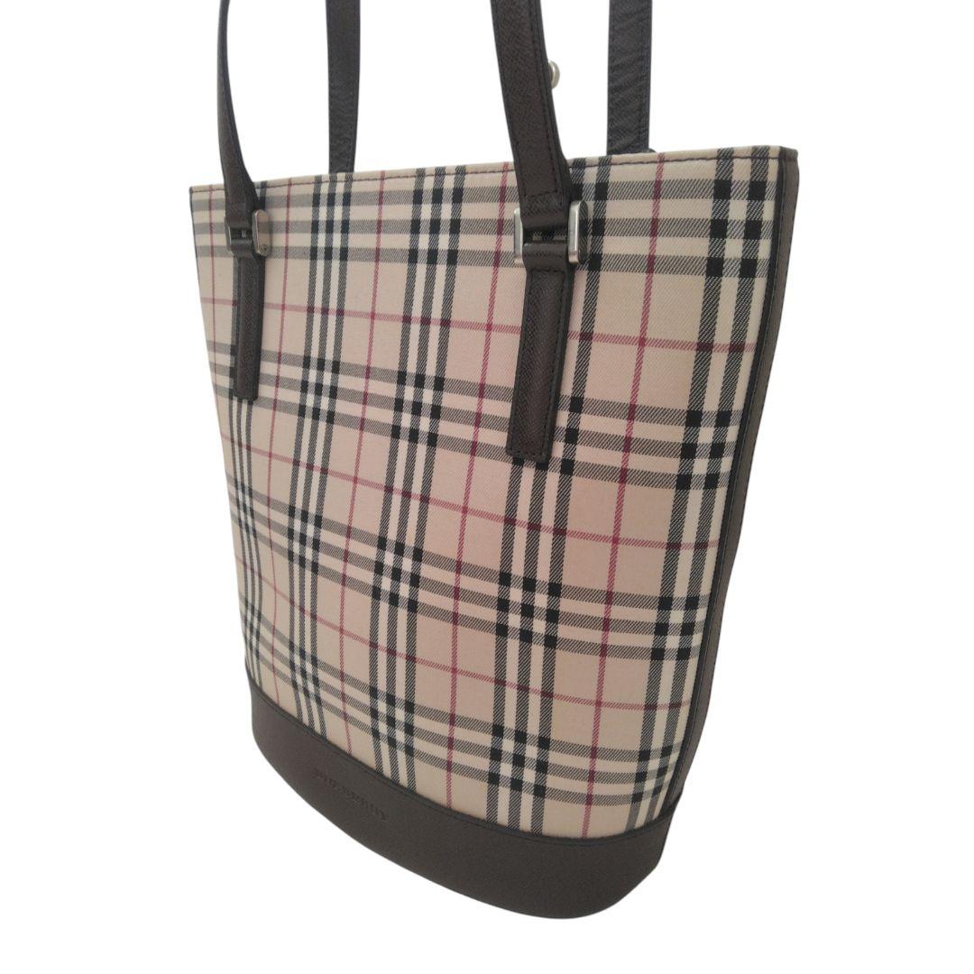 未使用品級　バーバリー ノバチェック トートバッグ レザー バケツ型　茶