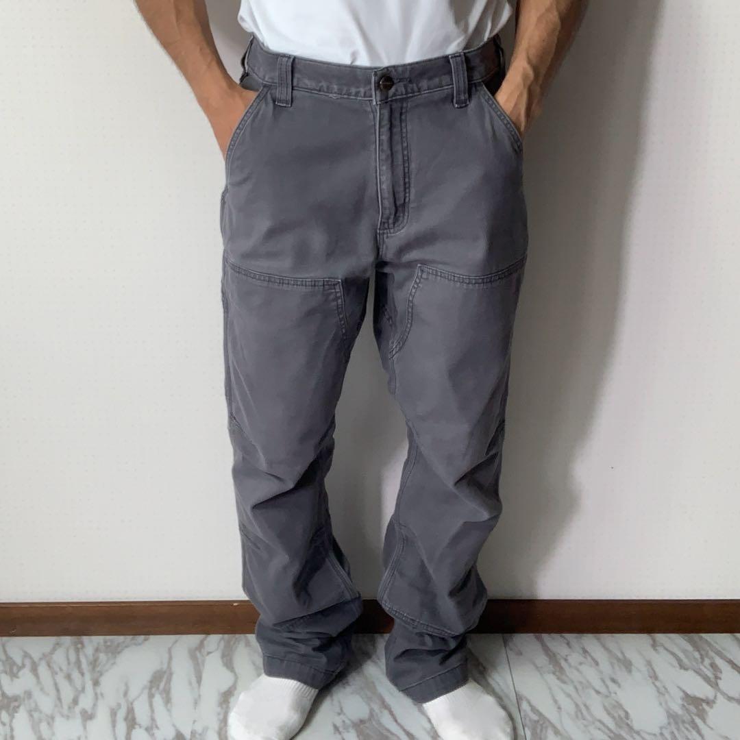カーハート ダブルニー ワークパンツ リラックスフィット グレー ロゴパッチ