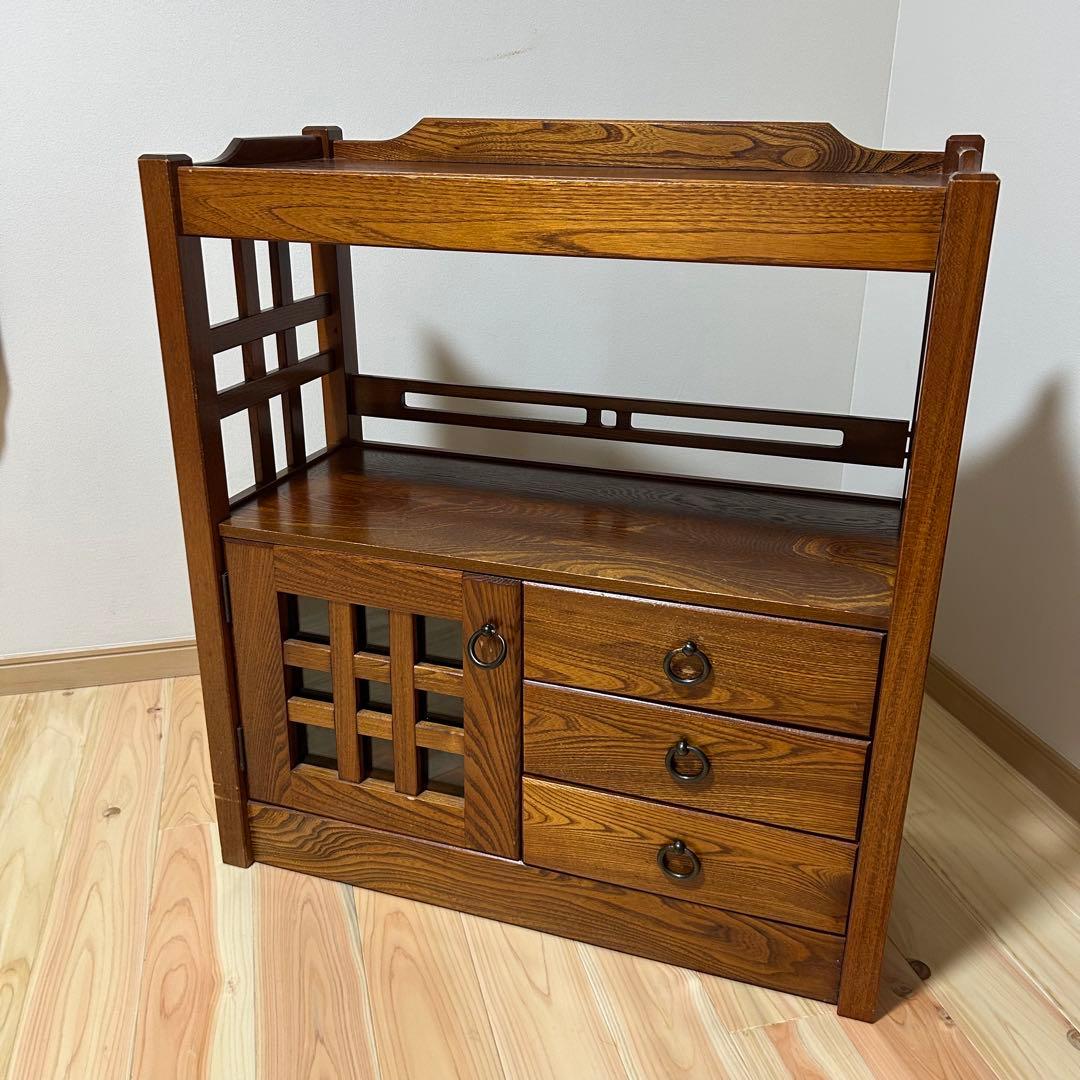 【送料込み】木製和風収納棚引き出し付き 高級天然木