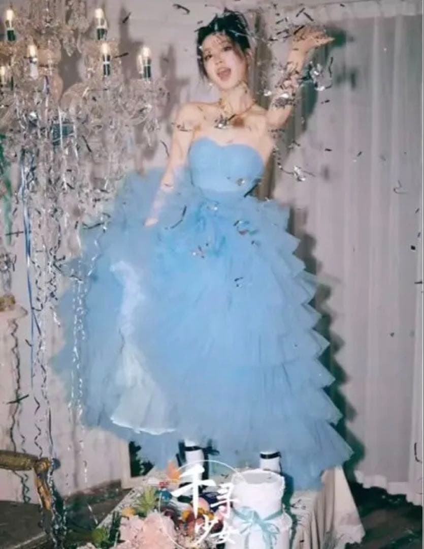 水色 カラードレス Mサイズ チュール 結婚式 前撮り 157cm着用