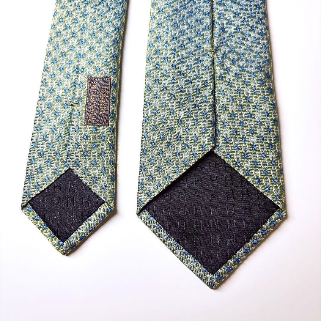 極美品 エルメス ネクタイ シェーヌダンクル H柄 ファソネ ヨット刺繍 箱付き